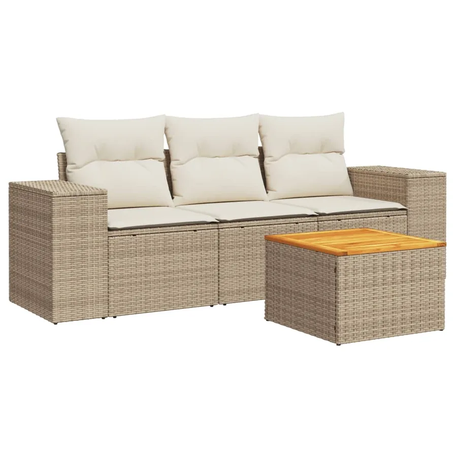 Salon de jardin avec coussins 4 pcs beige résine tressée - 2