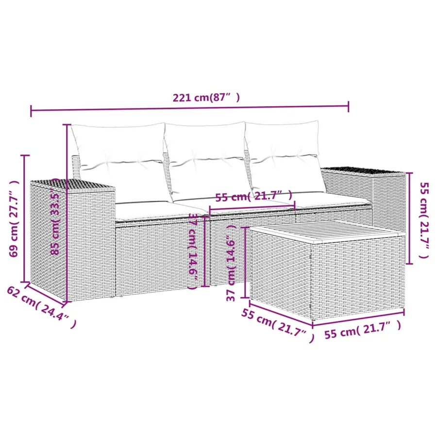 Salon de jardin avec coussins 4 pcs beige résine tressée - 3