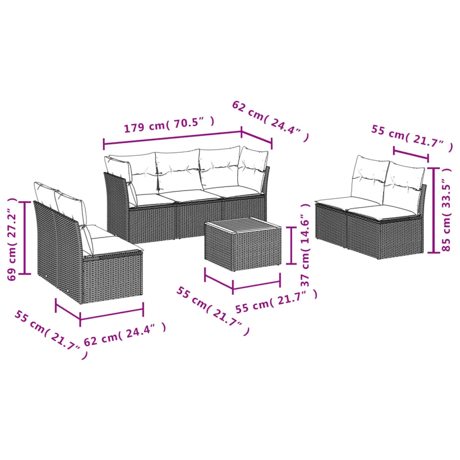 Salon de jardin avec coussins 8 pcs beige résine tressée - 10