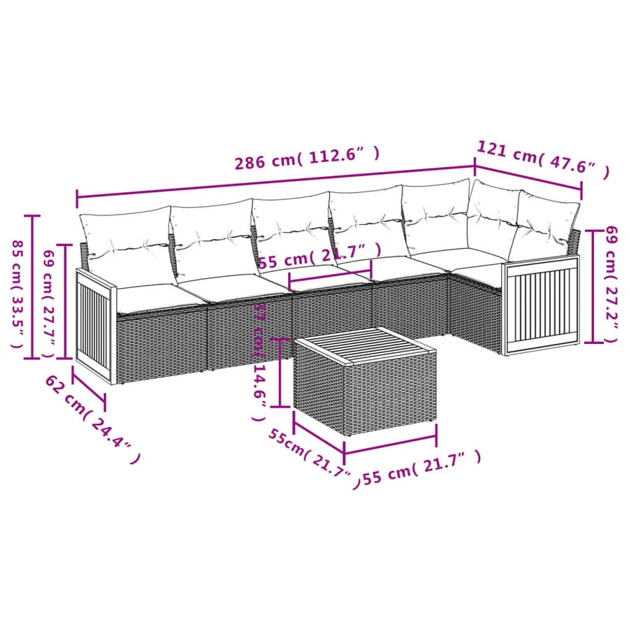 Salon de jardin avec coussins 7 pcs beige résine tressée - 3