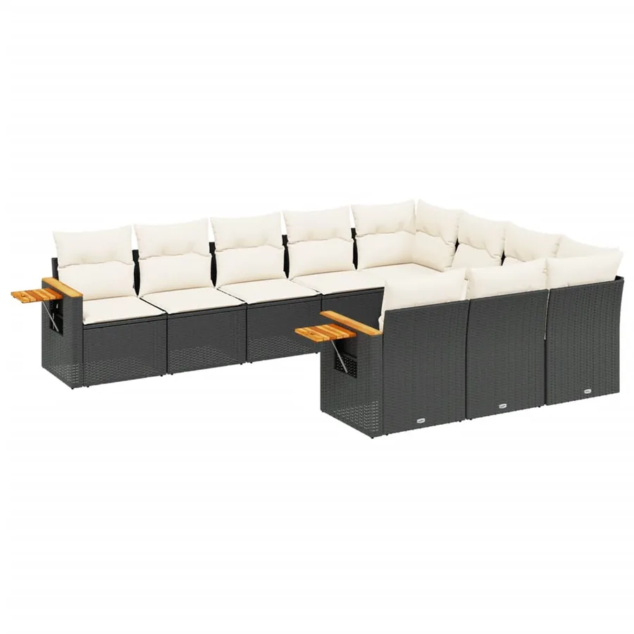 Salon de jardin 10 pcs avec coussins noir résine tressée - 2