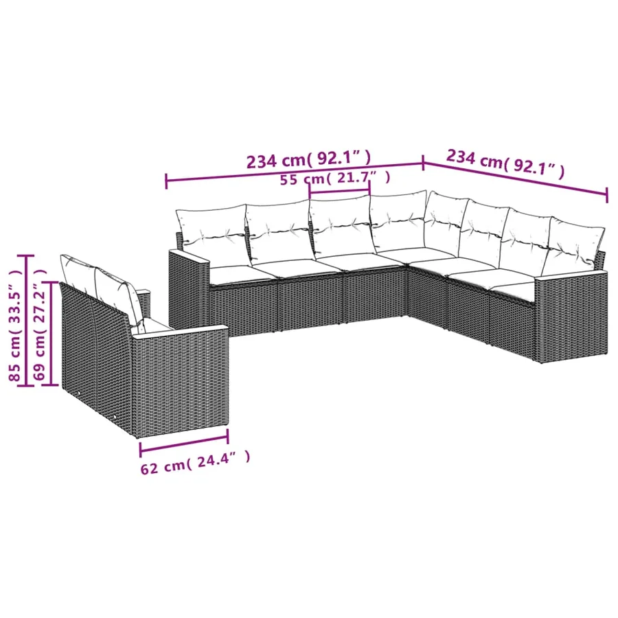 Salon de jardin avec coussins 9 pcs beige résine tressée - 3