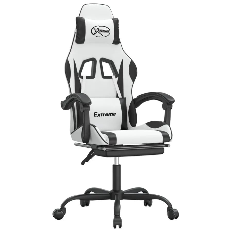 Chaise de jeu avec repose-pied Blanc et noir Similicuir - 2