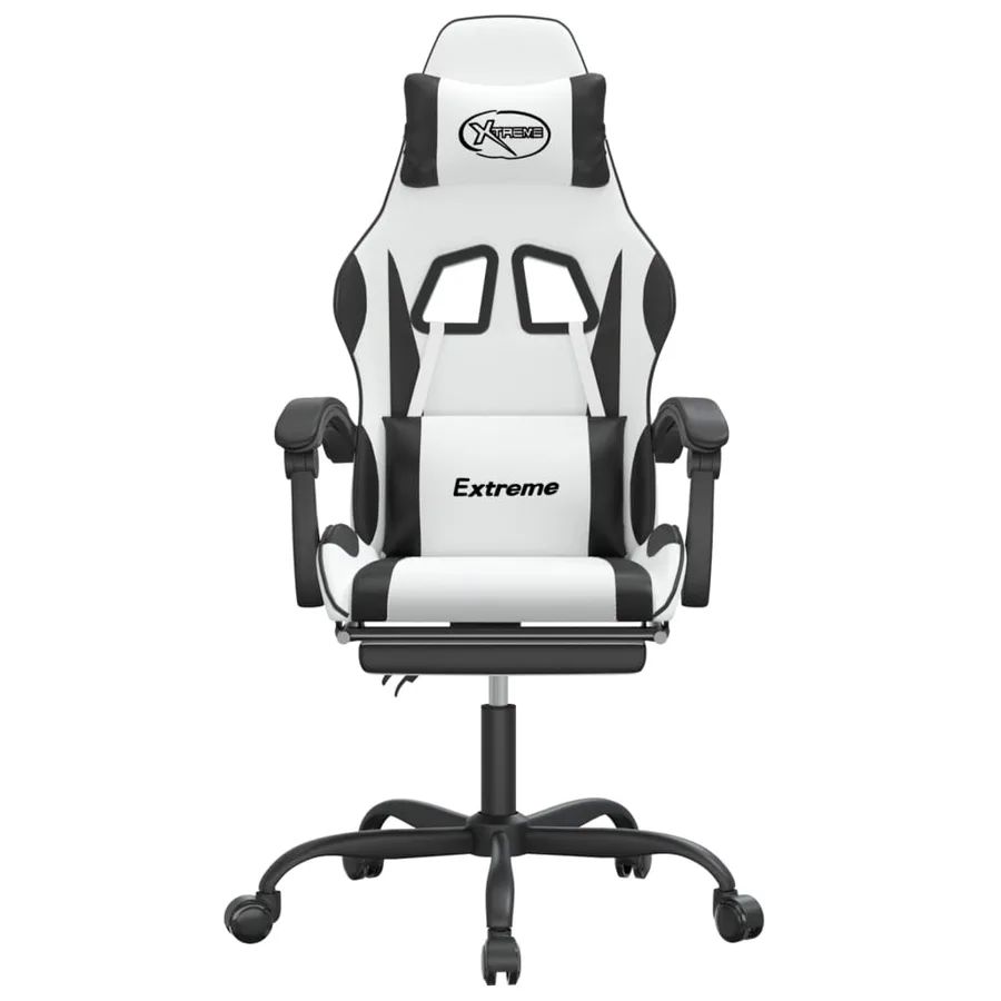 Chaise de jeu avec repose-pied Blanc et noir Similicuir - 3