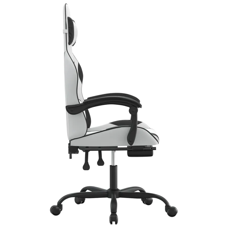 Chaise de jeu avec repose-pied Blanc et noir Similicuir - 4