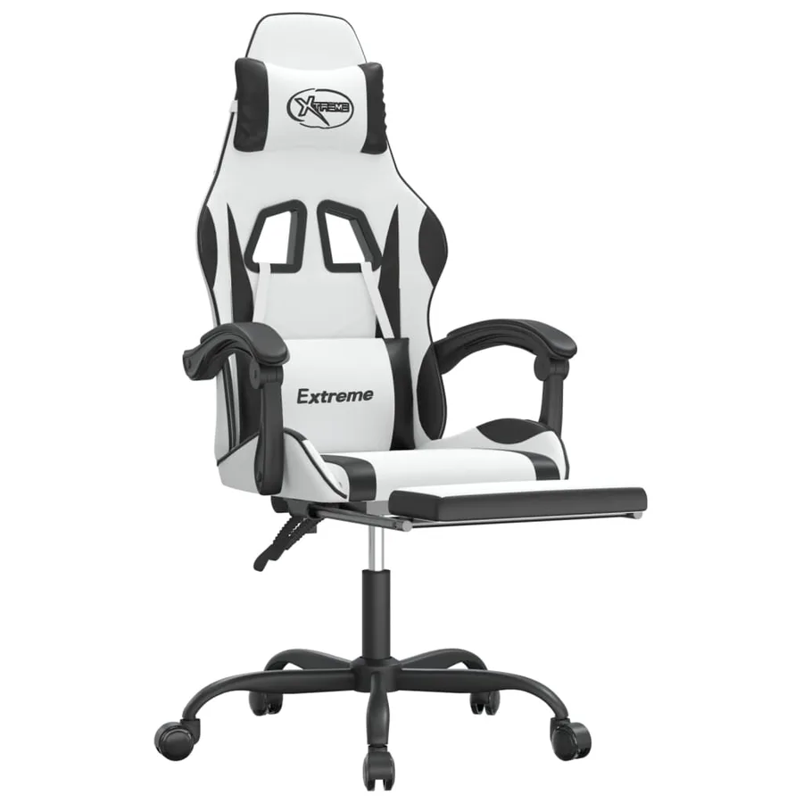 Chaise de jeu avec repose-pied Blanc et noir Similicuir - 6