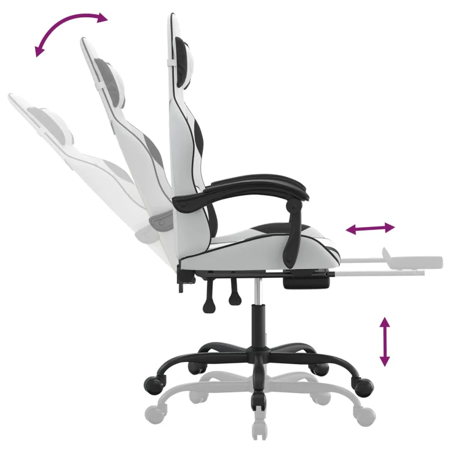 Chaise de jeu avec repose-pied Blanc et noir Similicuir - 7