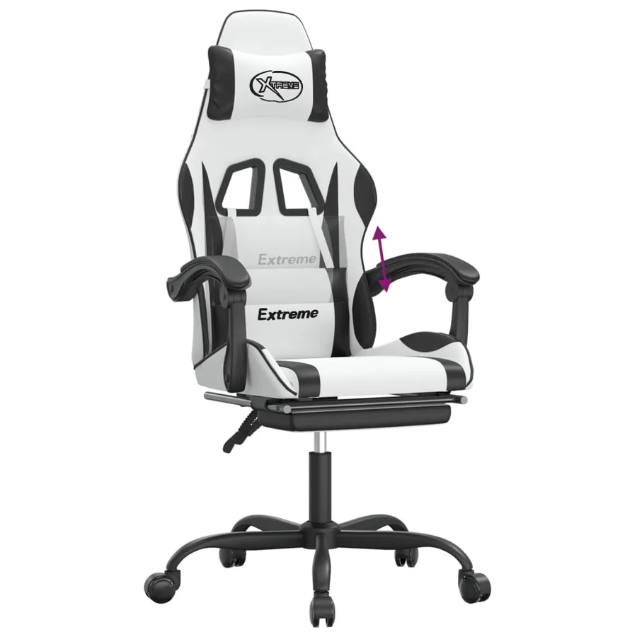 Chaise de jeu avec repose-pied Blanc et noir Similicuir - 8
