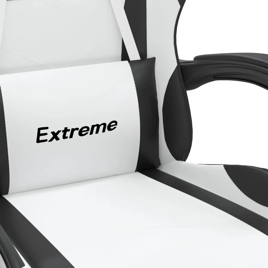 Chaise de jeu avec repose-pied Blanc et noir Similicuir - 9