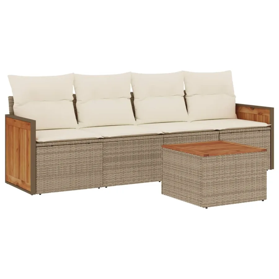 Salon de jardin avec coussins 5 pcs beige résine tressée - 2