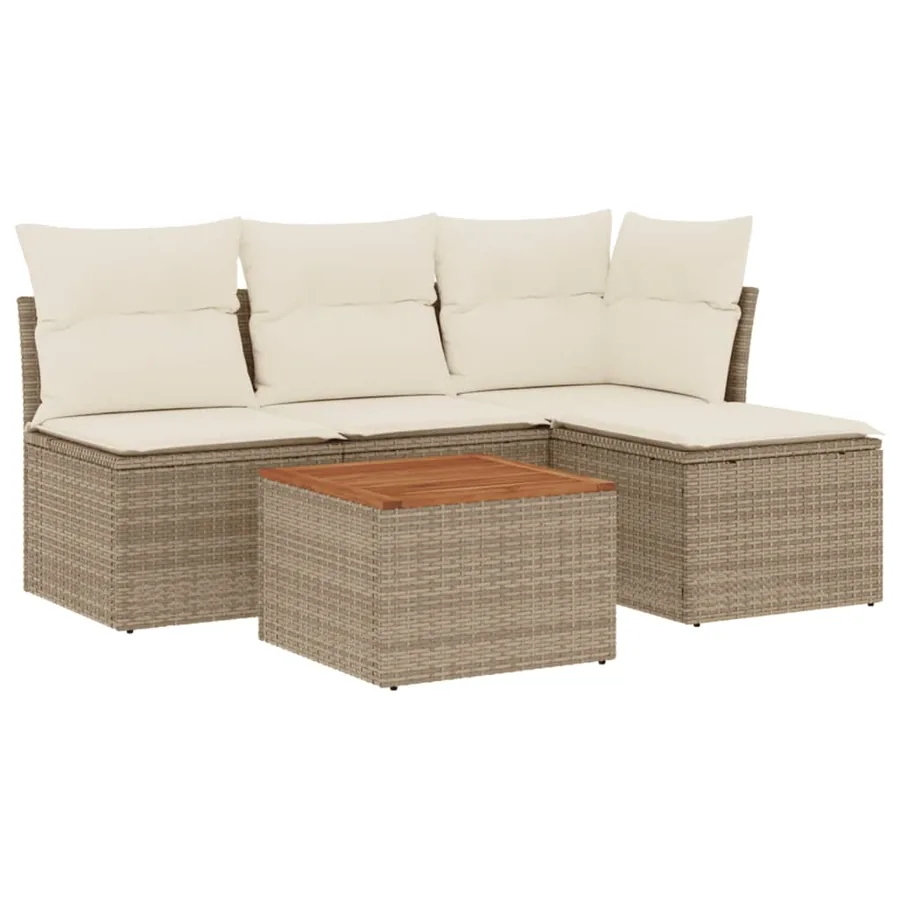 Salon de jardin avec coussins 5 pcs beige résine tressée - 2