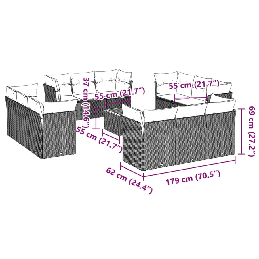 Salon de jardin avec coussins 13 pcs beige résine tressée - 15