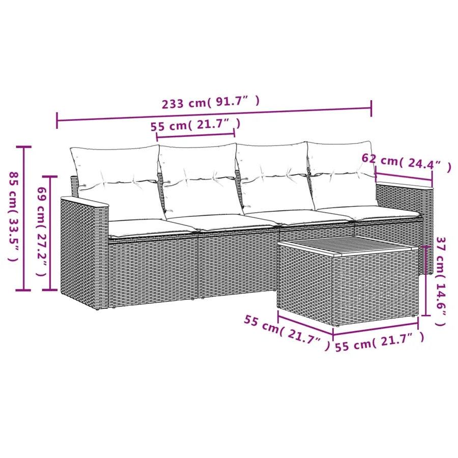 Salon de jardin avec coussins 5 pcs beige résine tressée - 3