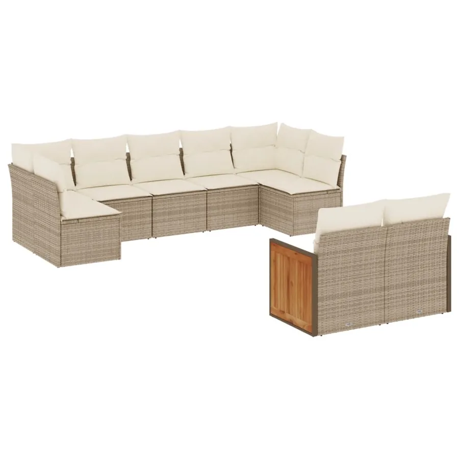 Salon de jardin avec coussins 9 pcs beige résine tressée - 2