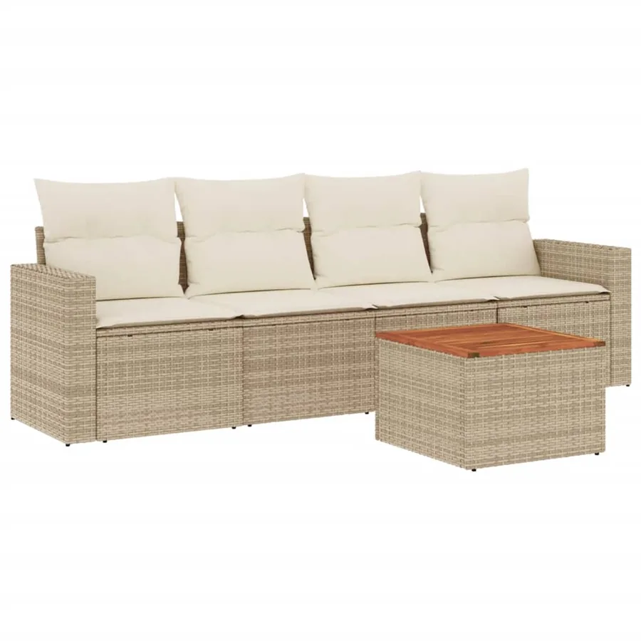Salon de jardin avec coussins 5 pcs beige résine tressée - 2