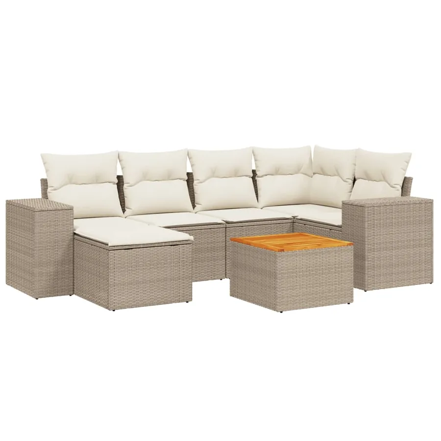 Salon de jardin avec coussins 7 pcs beige résine tressée - 2