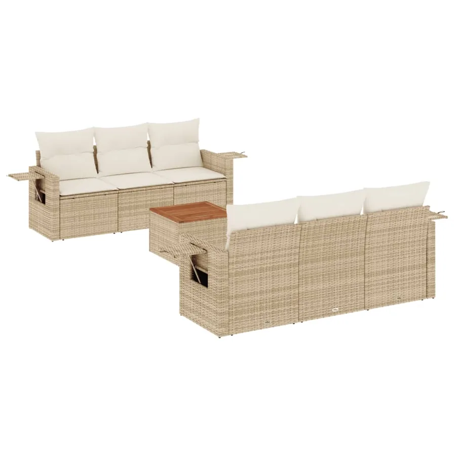 Salon de jardin avec coussins 7 pcs beige résine tressée - 2