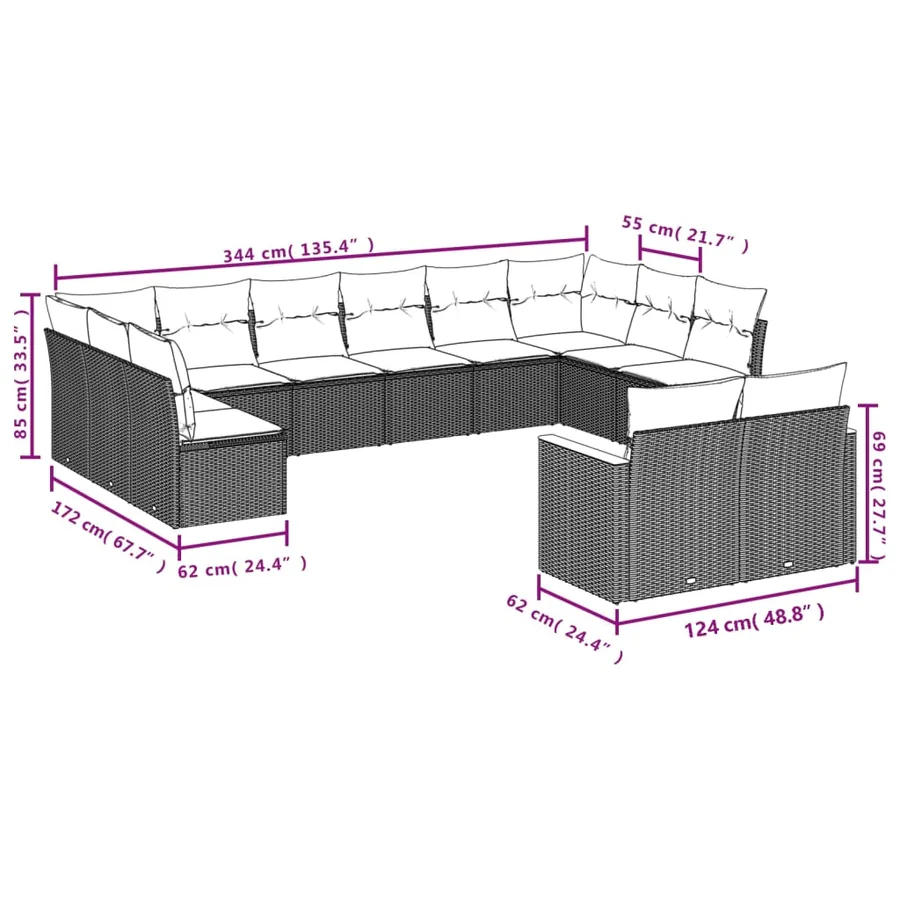 Salon de jardin avec coussins 7 pcs beige résine tressée - 3