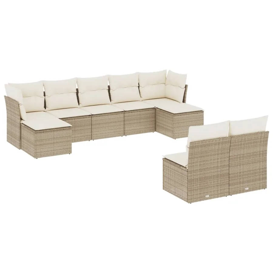 Salon de jardin avec coussins 9 pcs beige résine tressée - 2