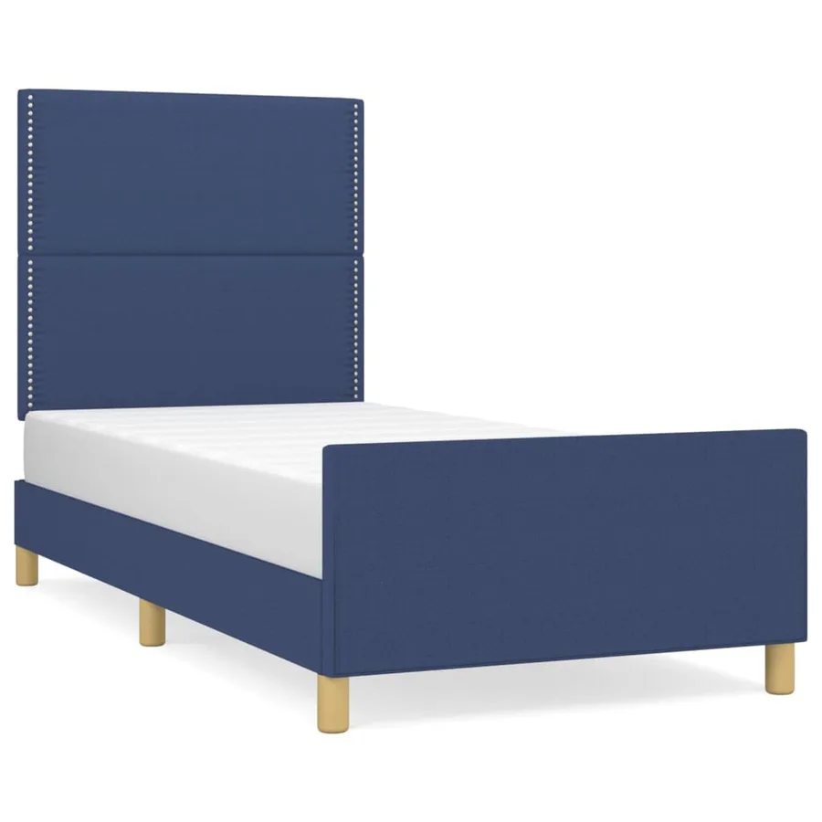 Cadre de lit sans matelas bleu 90x190 cm tissu - 2