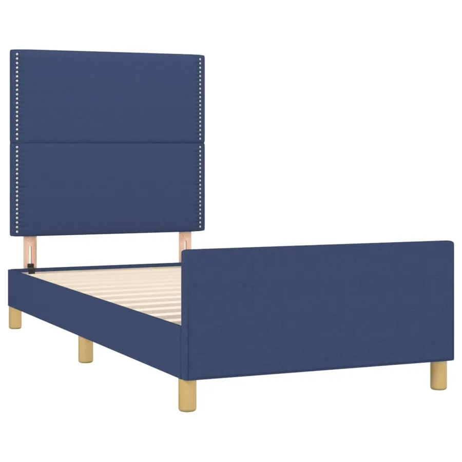 Cadre de lit sans matelas bleu 90x190 cm tissu - 4