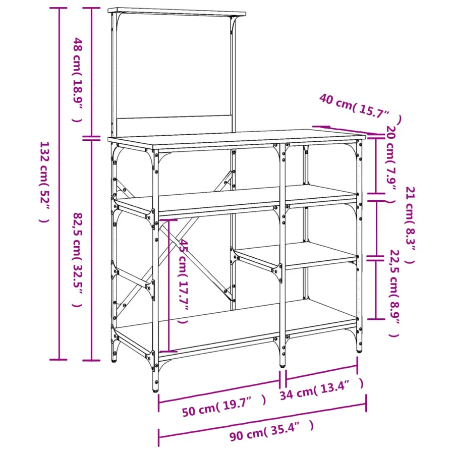 Support de boulanger chêne sonoma 90x40x132 cm - 9