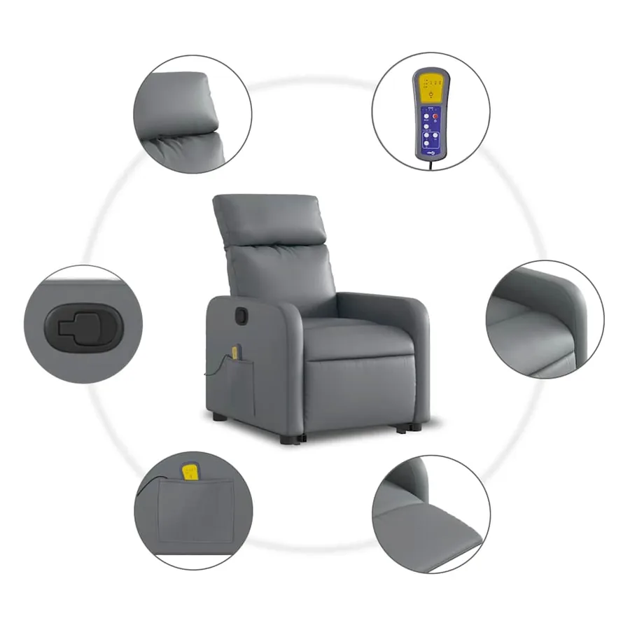 Fauteuil inclinable de massage Gris Similicuir - 8