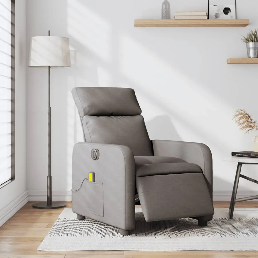Fauteuil de massage inclinable électrique Taupe Tissu - 16