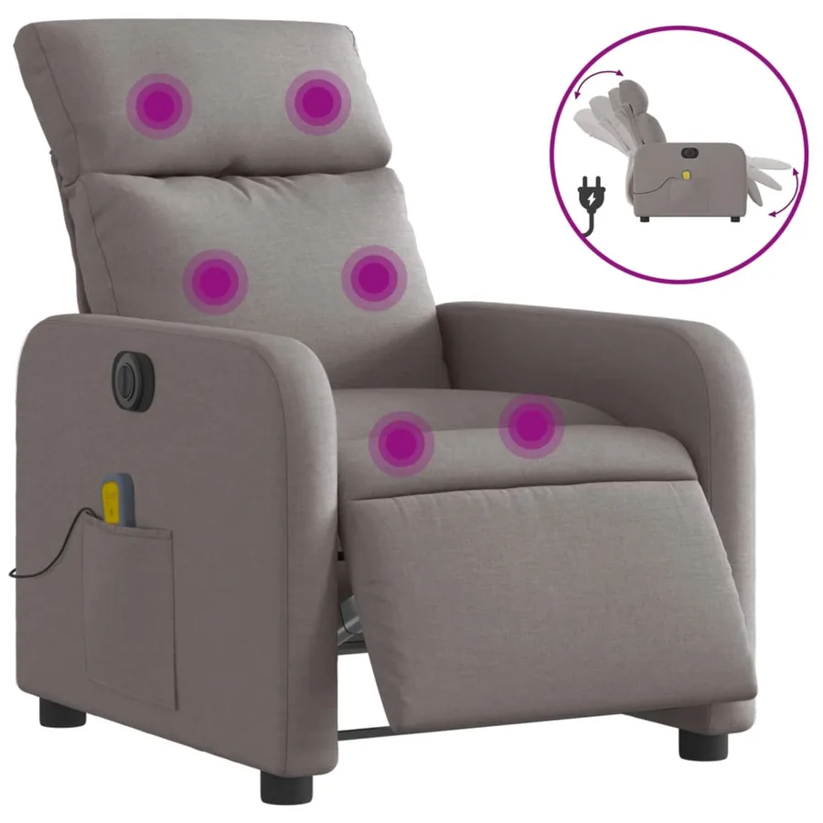 Fauteuil de massage inclinable électrique Taupe Tissu - 2