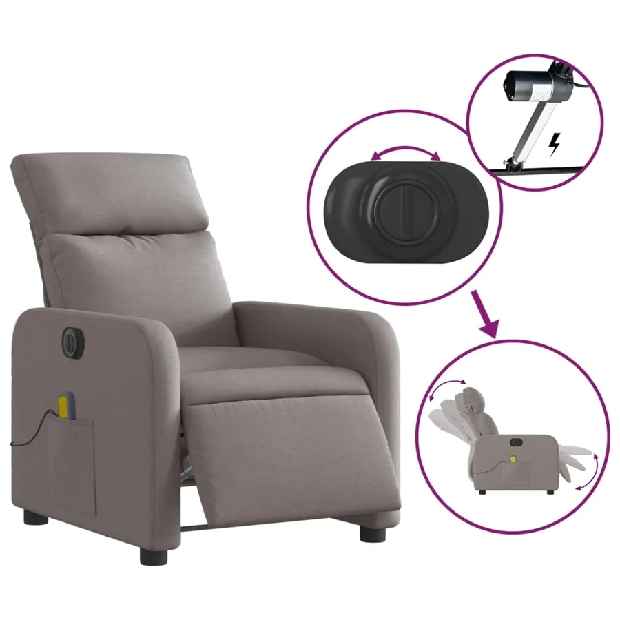 Fauteuil de massage inclinable électrique Taupe Tissu - 6