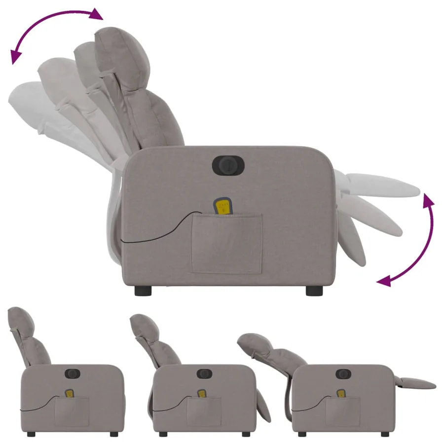 Fauteuil de massage inclinable électrique Taupe Tissu - 7