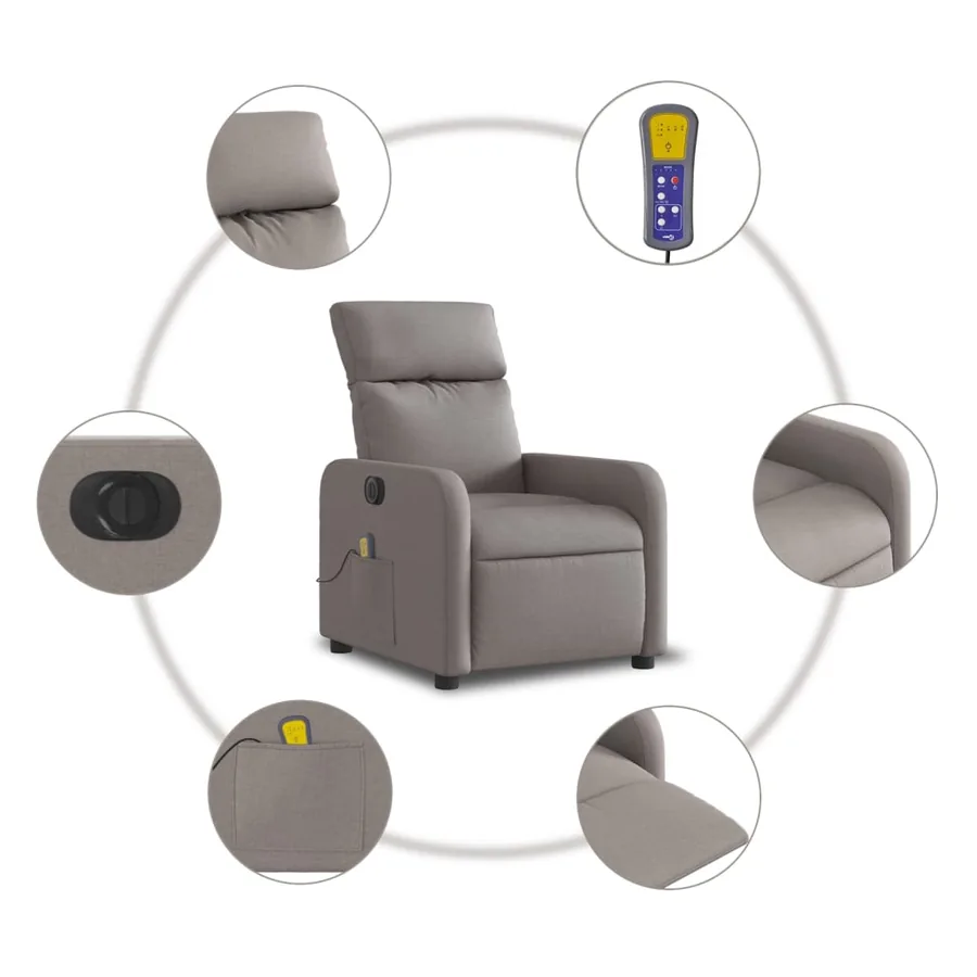 Fauteuil de massage inclinable électrique Taupe Tissu - 8