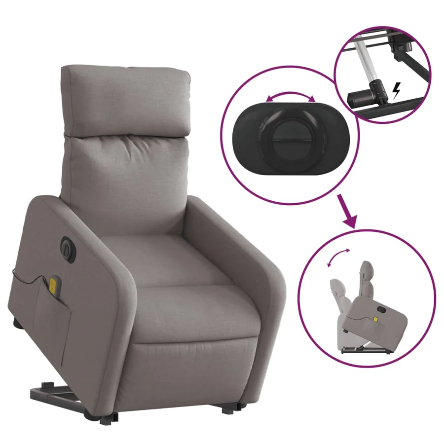 Fauteuil inclinable de massage électrique Taupe Tissu - 11