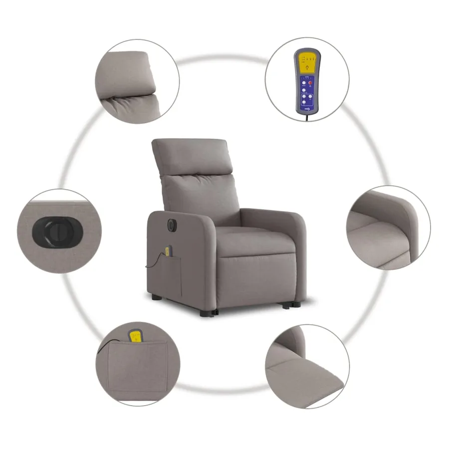 Fauteuil inclinable de massage électrique Taupe Tissu - 8