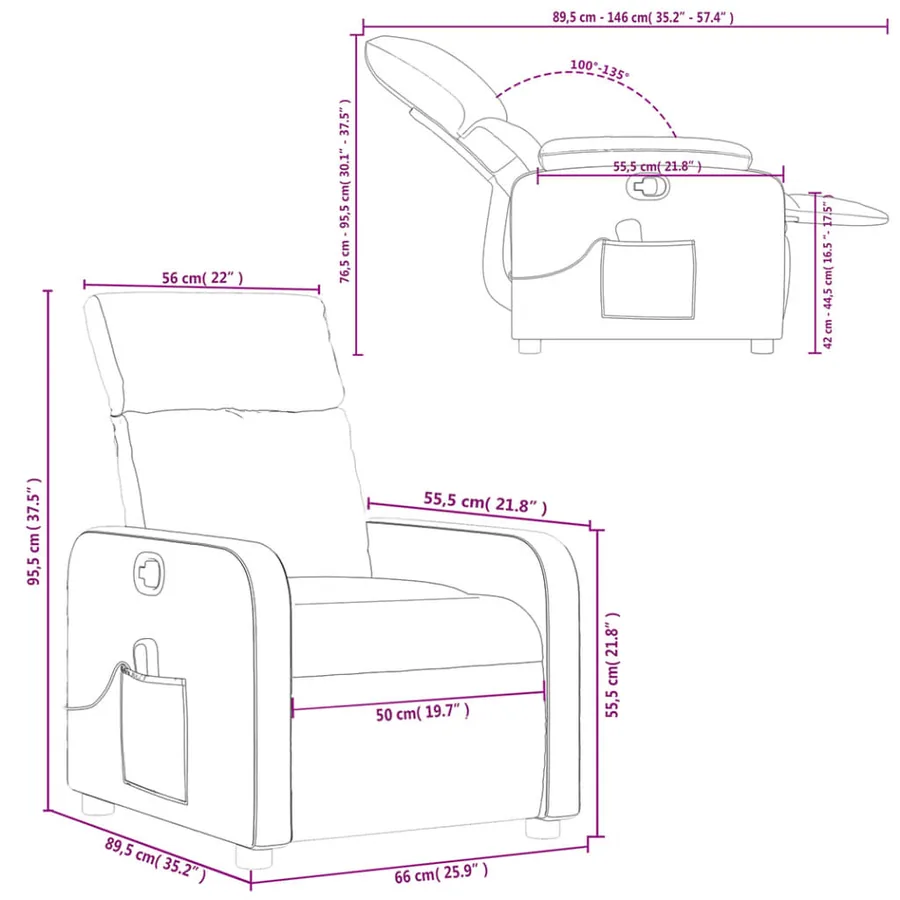 Fauteuil de massage inclinable Marron foncé Tissu - 12