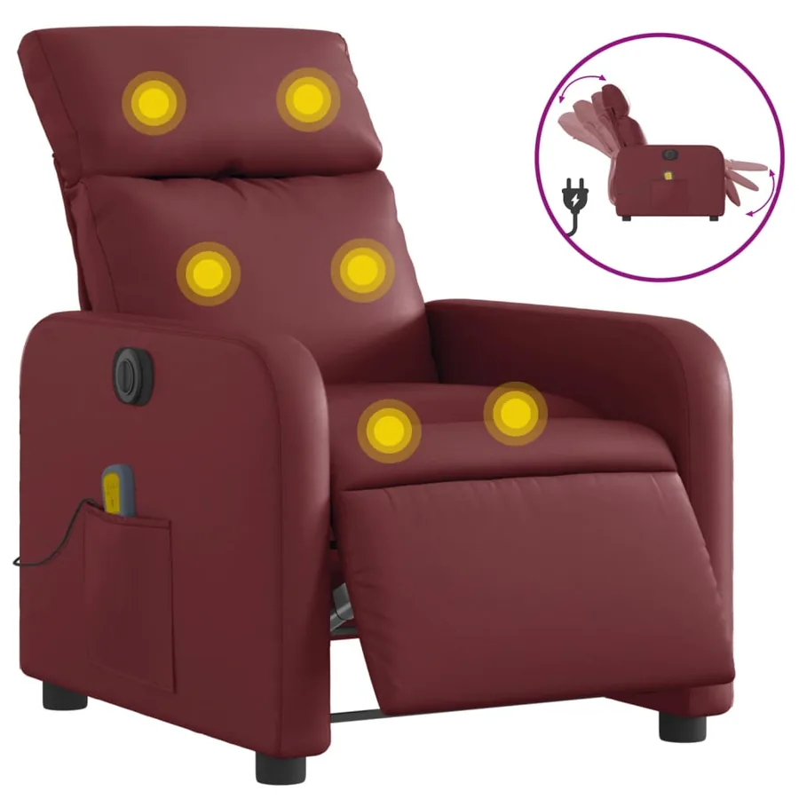 Fauteuil de massage inclinable électrique rouge bordeaux - 2
