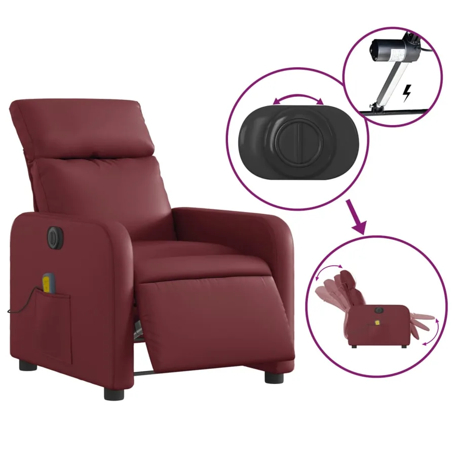 Fauteuil de massage inclinable électrique rouge bordeaux - 6