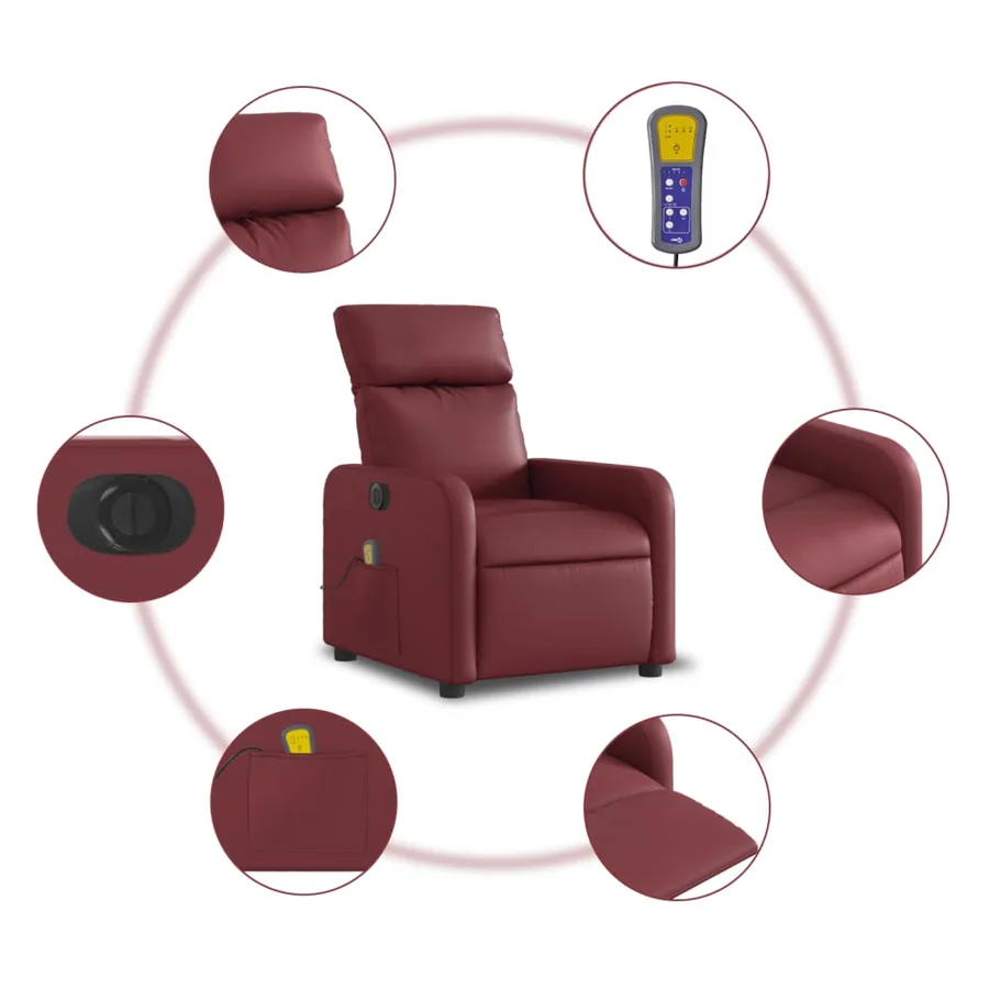 Fauteuil de massage inclinable électrique rouge bordeaux - 8