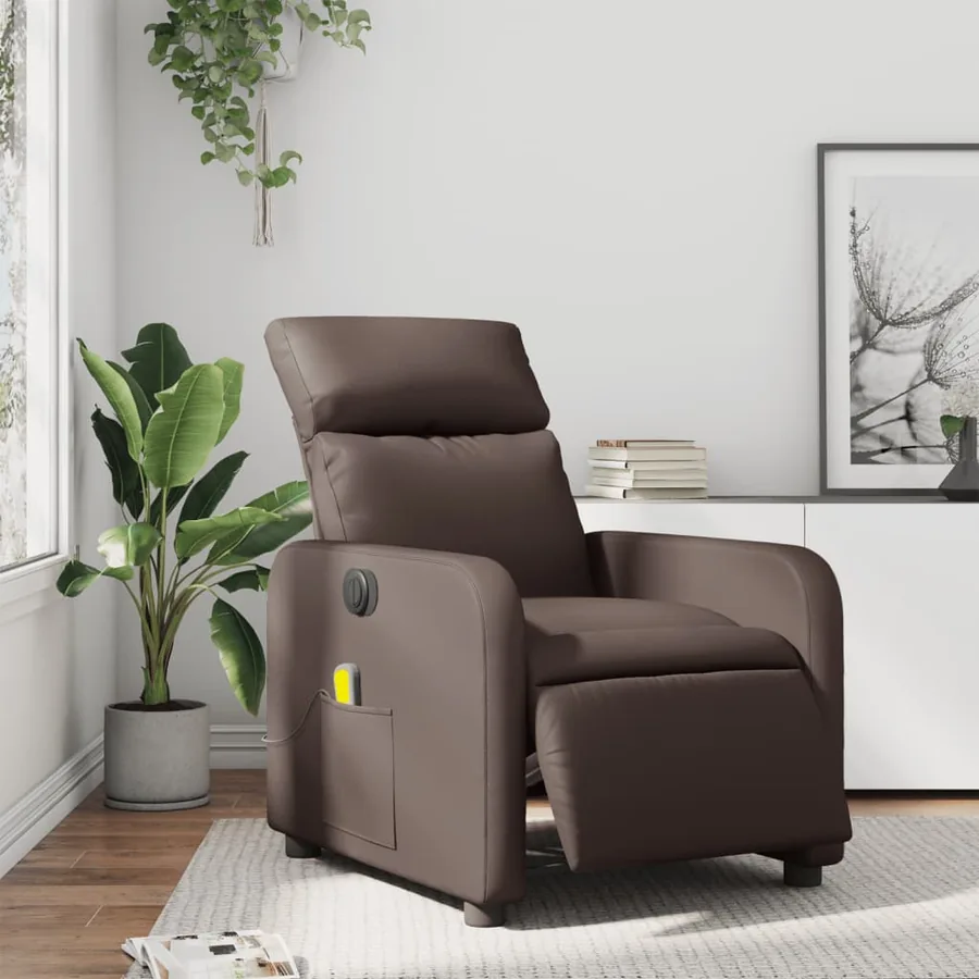 Fauteuil de massage inclinable électrique marron similicuir - 15