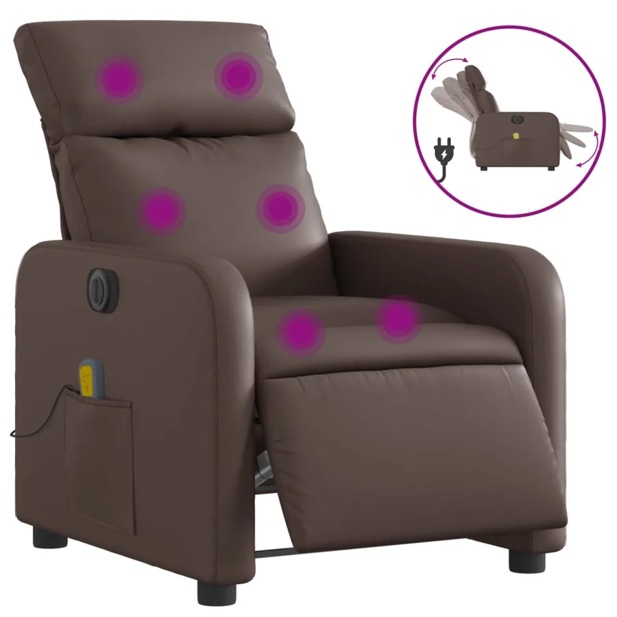 Fauteuil de massage inclinable électrique marron similicuir - 2