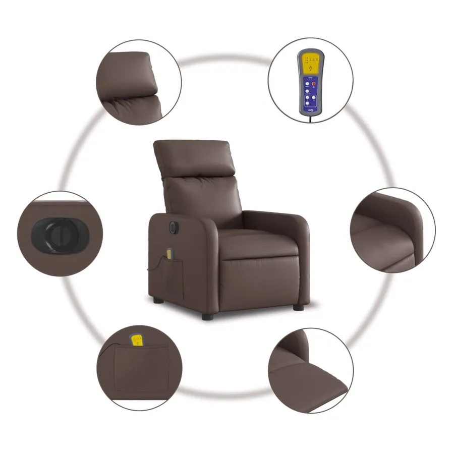 Fauteuil de massage inclinable électrique marron similicuir - 8