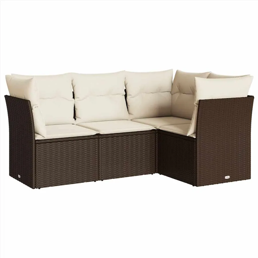 Salon de jardin 4 pcs avec coussins marron résine tressée - 2