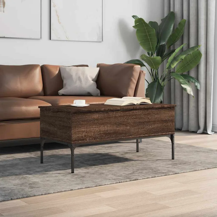 Table basse chêne marron 100x50x45cm bois d'ingénierie et métal - 3