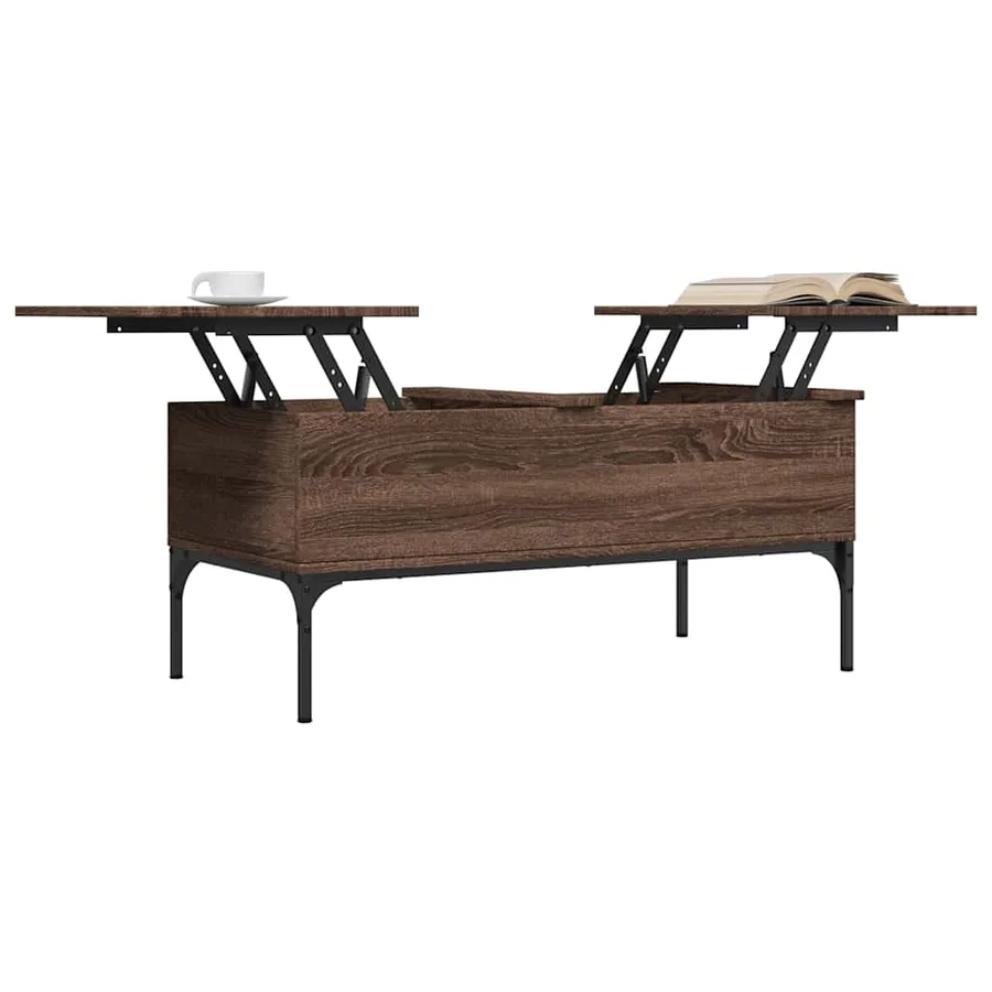 Table basse chêne marron 100x50x45cm bois d'ingénierie et métal - 4