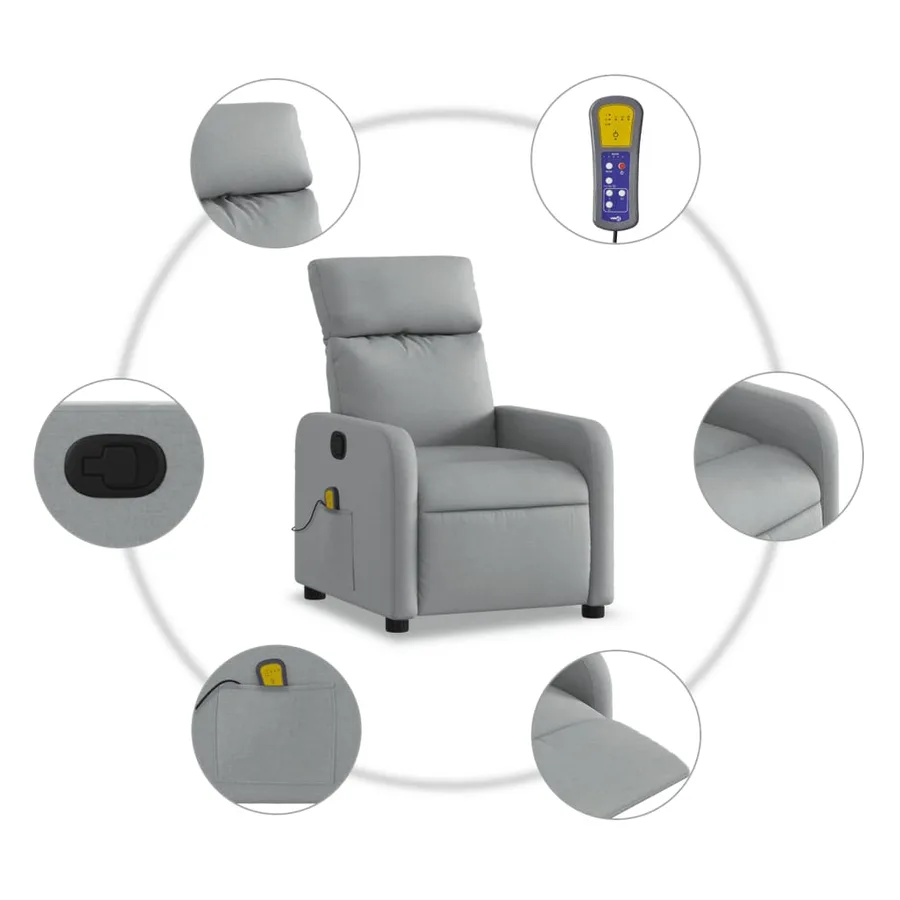 Fauteuil inclinable de massage en tissu gris clair - 6