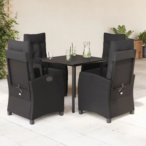 Ensemble à manger de jardin coussins 5pcs Noir Résine tressée