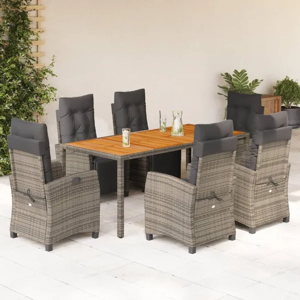 Ensemble à manger de jardin et coussins 7 pcs gris rotin
