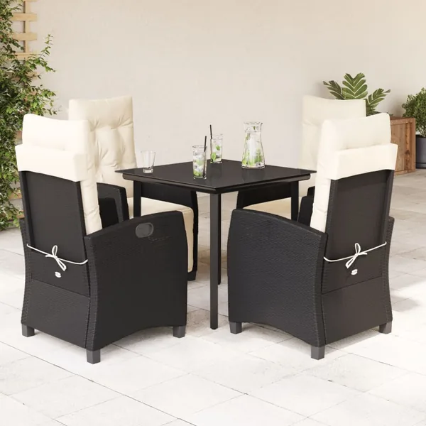 Ensemble à manger de jardin coussins 5pcs Noir Résine tressée