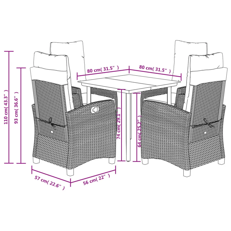 Ensemble à manger de jardin coussins 5pcs Noir Résine tressée - 9