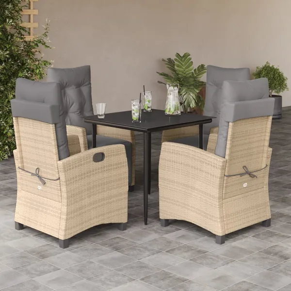 Ensemble à manger de jardin coussins 5 pcs mélange beige rotin